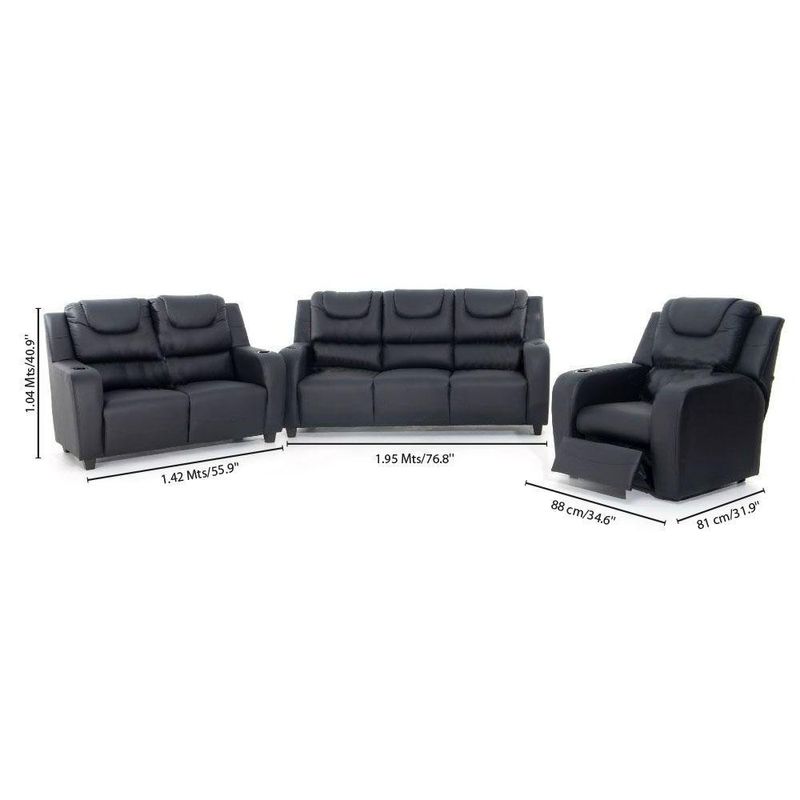 Juego de Sala de 3+2+1 Color Negro - Premium