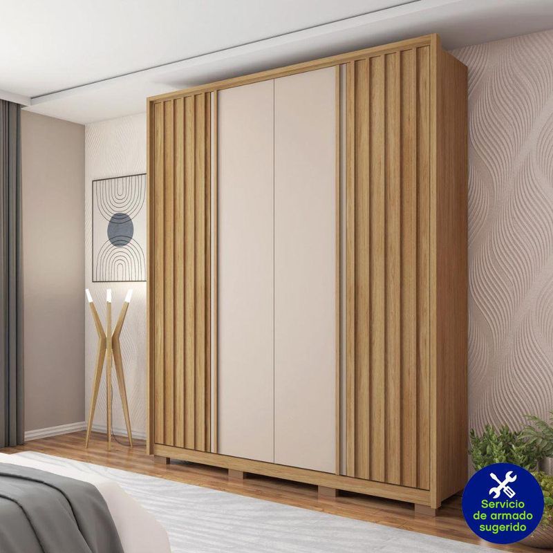 Armario Barb De Madera Café Y Blanco 182x57x212 Cm - Zmobili