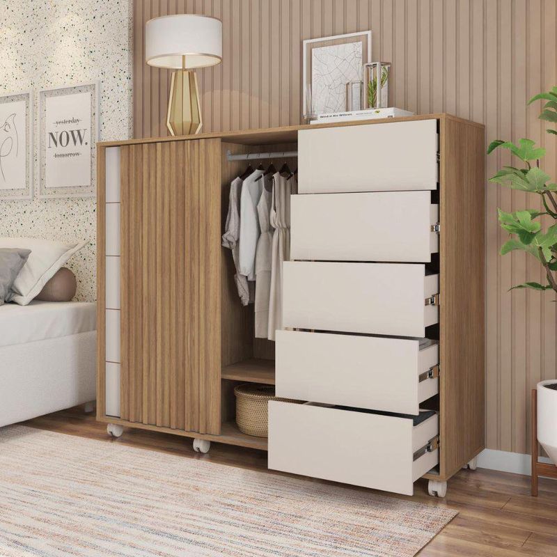 Gavetero Barb De Madera Café Y Blanco 136x45x118 Cm - Zmobili