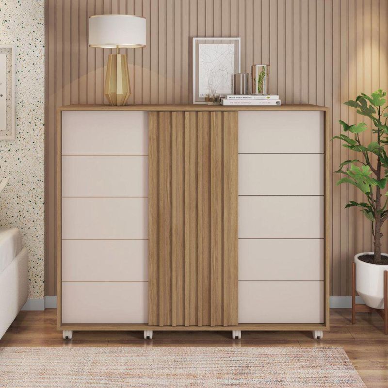 Gavetero Barb De Madera Café Y Blanco 136x45x118 Cm - Zmobili