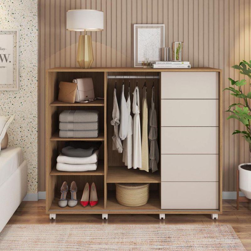 Gavetero Barb De Madera Café Y Blanco 136x45x118 Cm - Zmobili