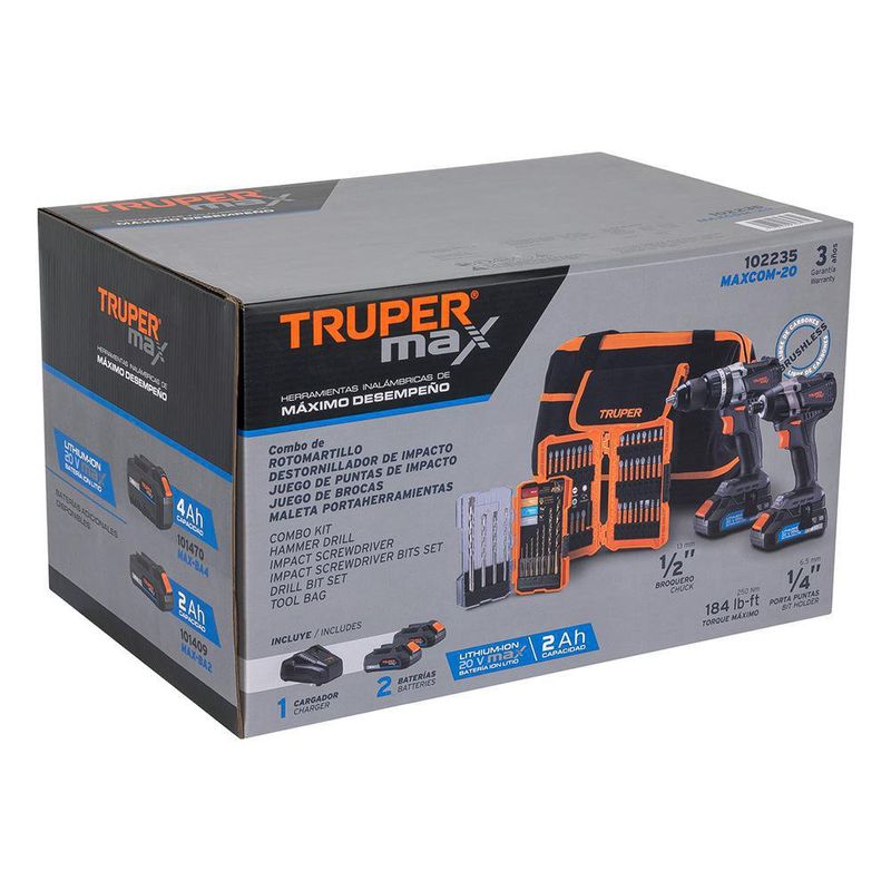 Combo De Rotomartillo Y Destornillador Inalámbricos 20 V - Truper Max