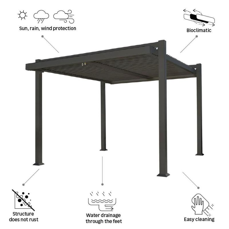 Pérgola Persea Techo Modular Gris 360x320x246 Cm - Naterial