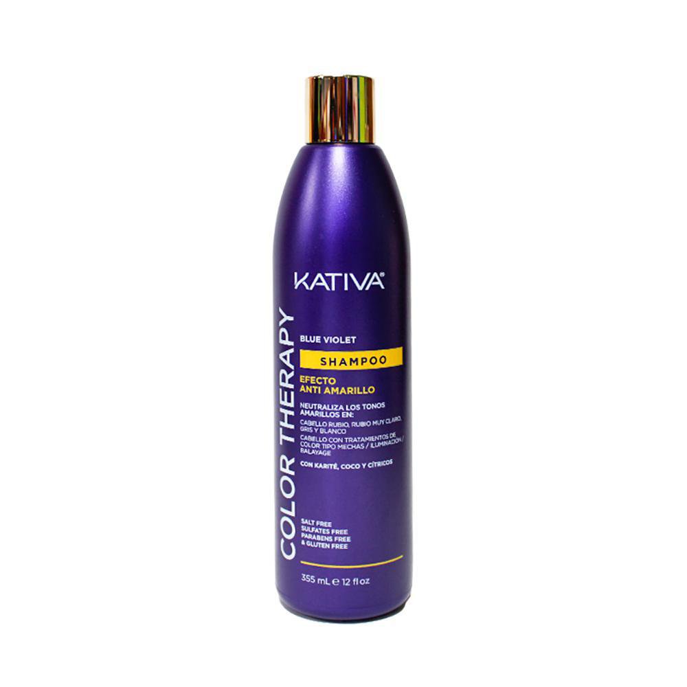KATIVA Color Therapy Blue Violet Shampoo | Mattierendes Anti-Gelb-Shampoo Für Blonde, Graue & Weiße Haare, 355 Ml