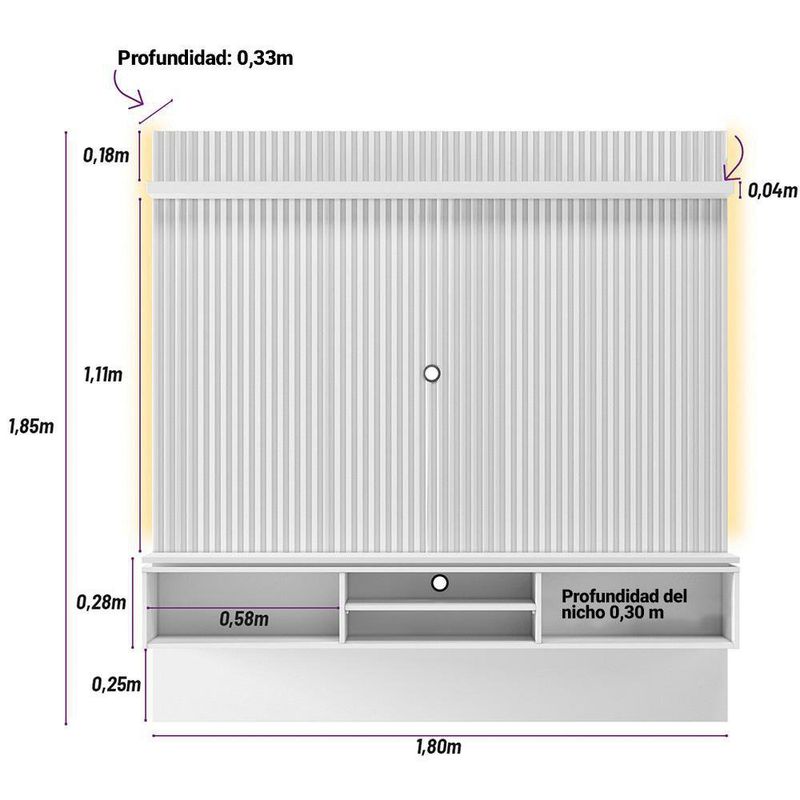 Mueble Panel Eris Café Y Blanco 180x33x185 Cm - Zmobili