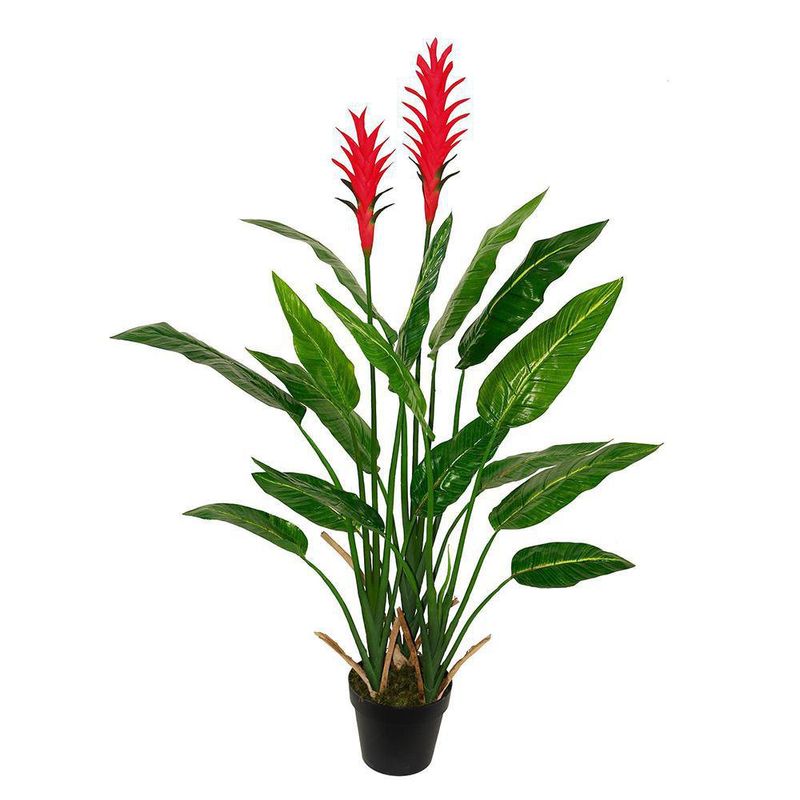 Planta Verde Y Flor Roja Con Pote 120x70x120 Cm - Concepts