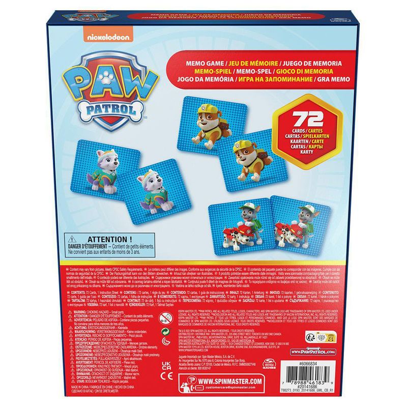 Juego De Memoria Paw Patrol 72 Pzas - Cardinal Kids