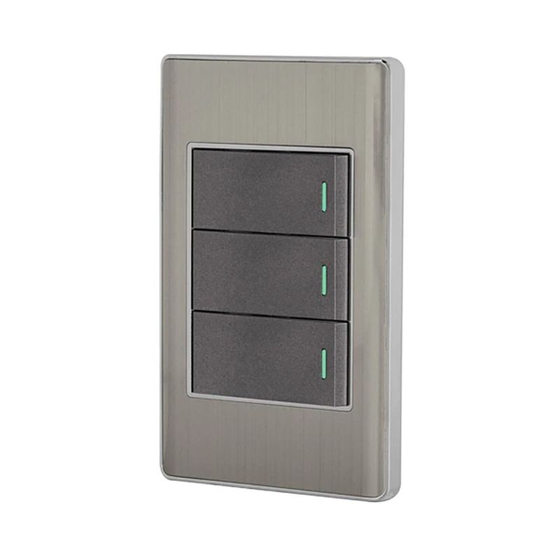 Switch Doble + Switch 3 Way Acero Lisboa Con Placa - Volteck
