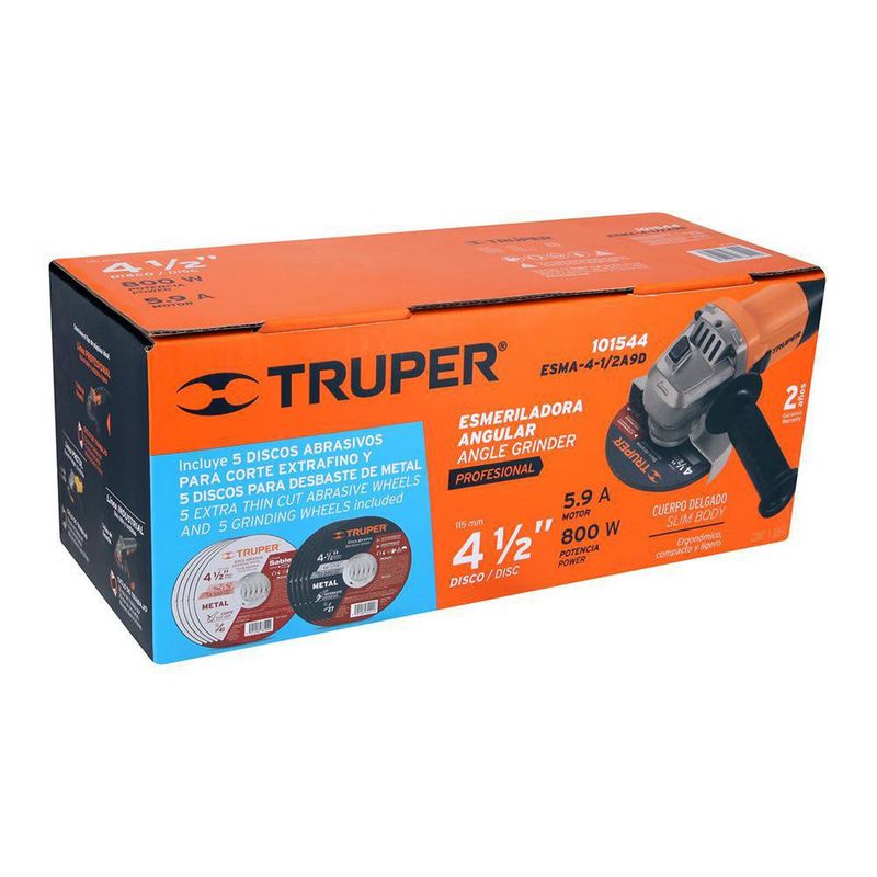 Kit Esmeriladora 4 1/2 Plg 800 W con 11 Discos - Truper