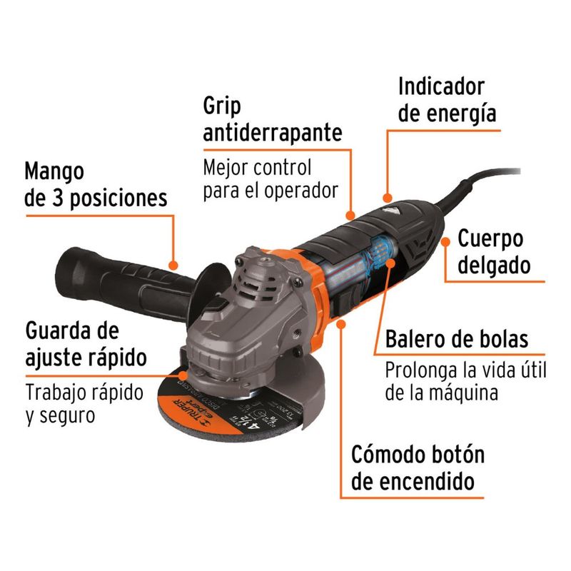 Kit Esmeriladora 4 1/2 Plg 800 W con 11 Discos - Truper