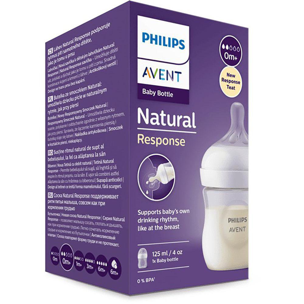 Biberón anticólico tetina de silicona flujo 4 3m+ Natural Response Philips  Avent 330 ml.
