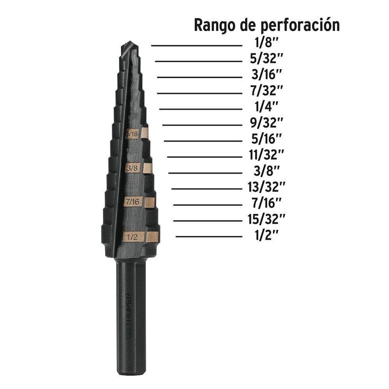 Broca Escalonada con 13 Escalones de 1/8-1/2 Plg - Truper