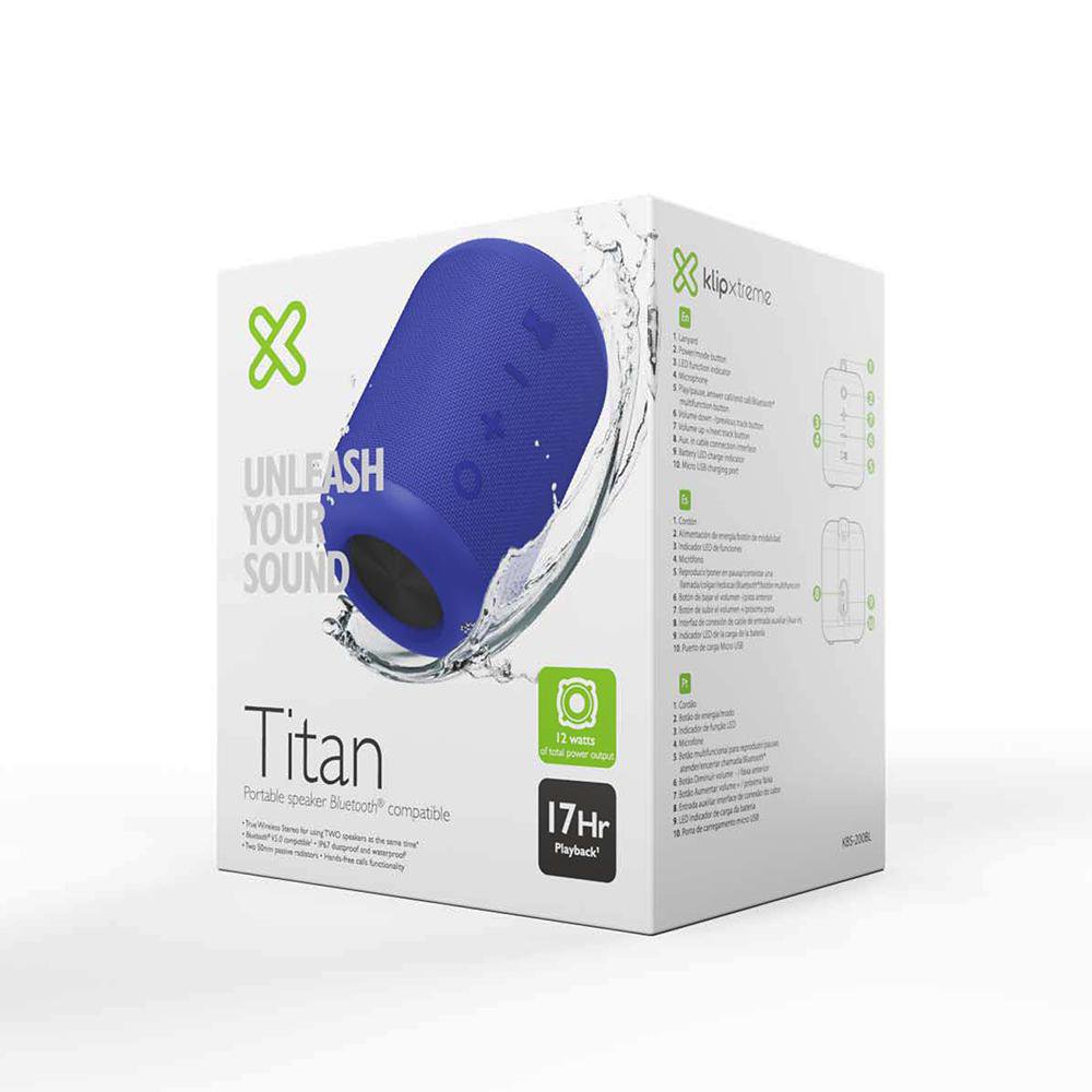 Bocina Portátil Inalámbrica Titan Azul de 12 W - Klipxtreme - Cemaco