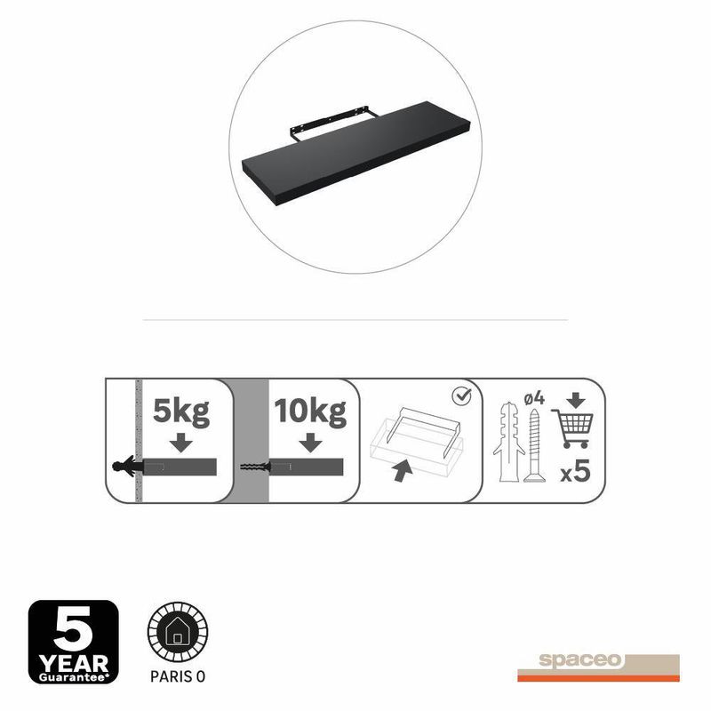 Repisa de Mdf Negra 80X23.5X3.8 Cm - Spaceo
