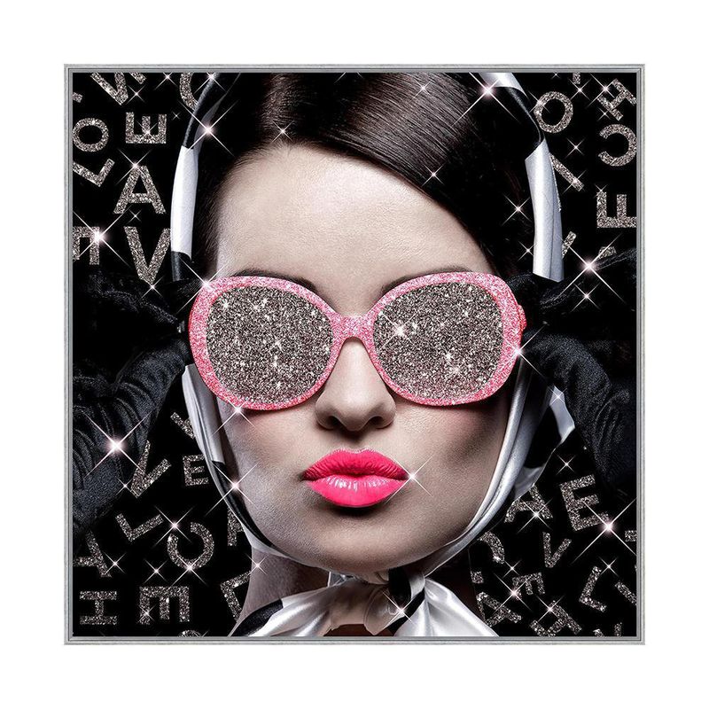 Cuadro Mujer con Lentes Brillantes 80X80 Cm con Marco