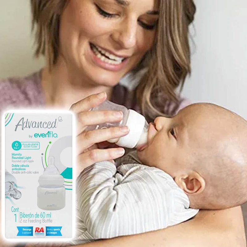 Biberón Advanced by Evenflo con Mamila de Flujo Lento y Válvula Anticólicos de 60 Ml