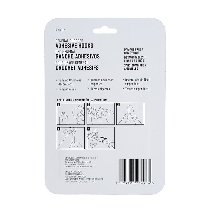 Ganchos Adhesivos 2.2 Lbs Transparentes 7 Pzas y 10 Tiras - Ace