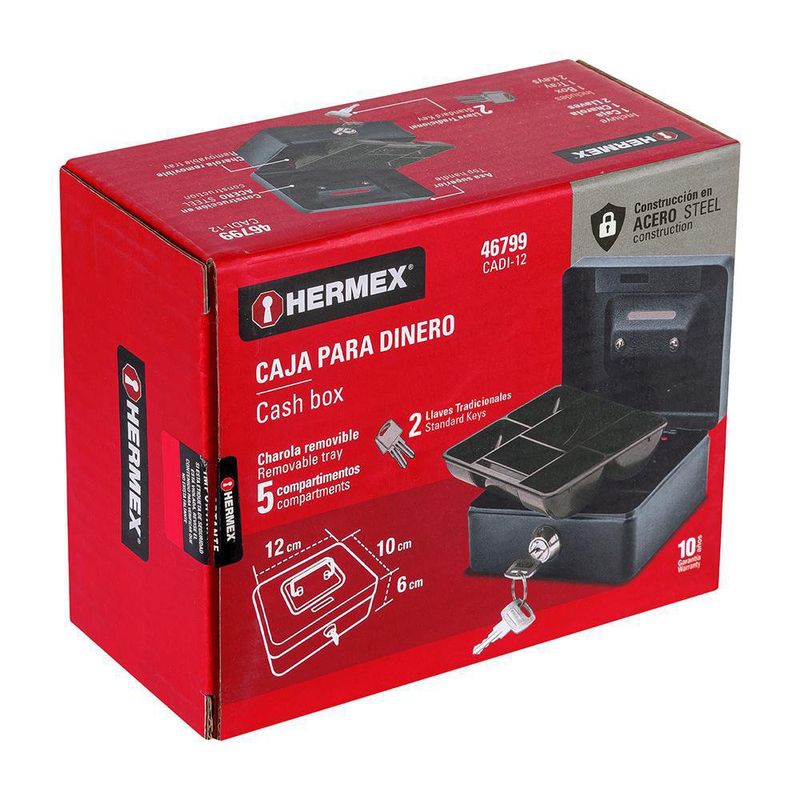 Caja de Seguridad para Dinero con Llave 12X6X10 Cm - Hermex