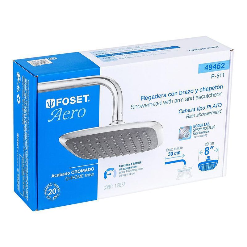 Ducha de Plato Cuadrada 8 Plg - Foset