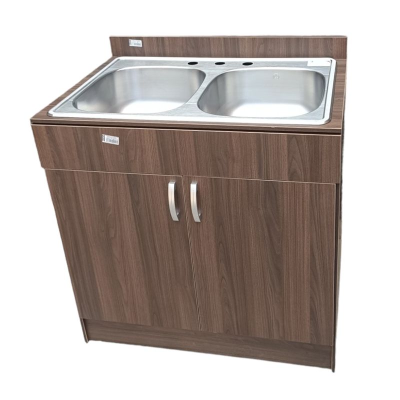 Mueble de Cocina con Lavatrastos Doble Fosa Nogal Paramo