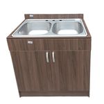 Mueble de Cocina con Lavatrastos Doble Fosa Nogal Paramo