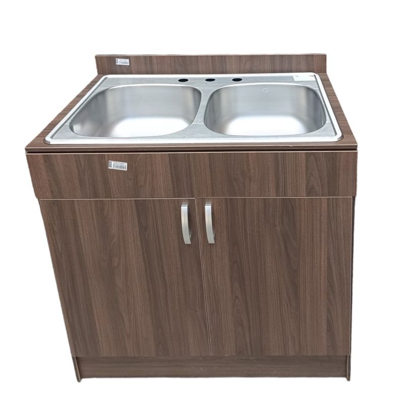 Mueble de Cocina con Lavatrastos Doble Fosa Nogal Paramo