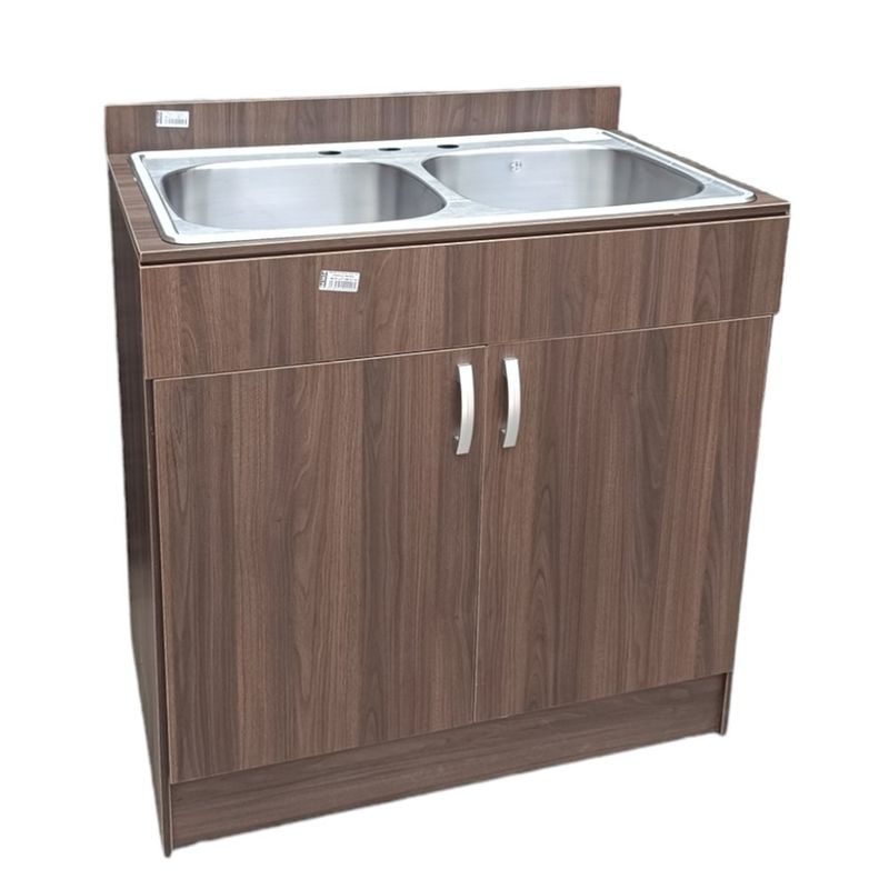 Mueble de Cocina con Lavatrastos Doble Fosa Nogal Paramo