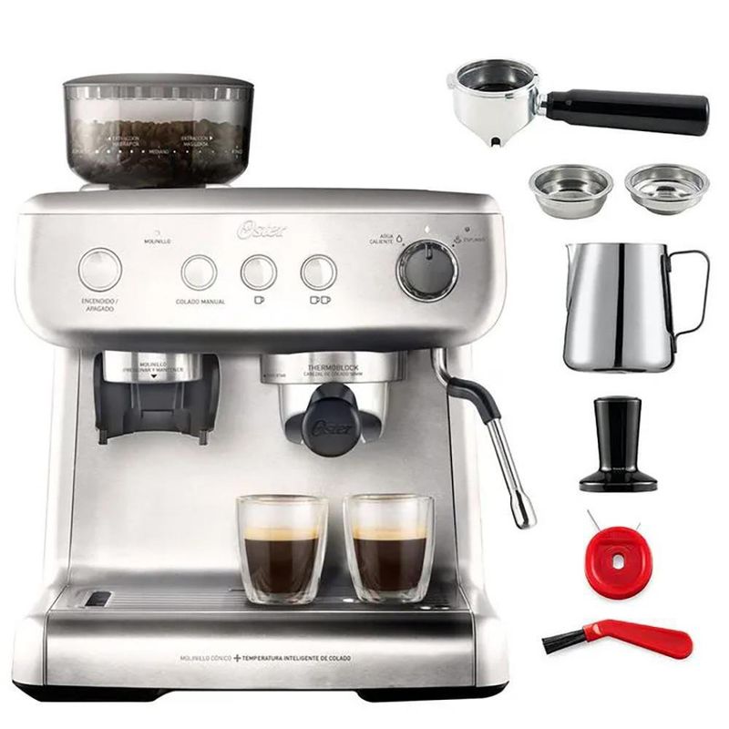 Cafetera Espresso con Molino Plateada de 12 Tzas - Oster