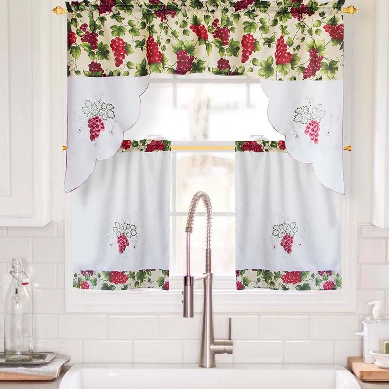 Set De 3 Cortinas Para Ventana De Cocina Diseño Uvas - Home Accents