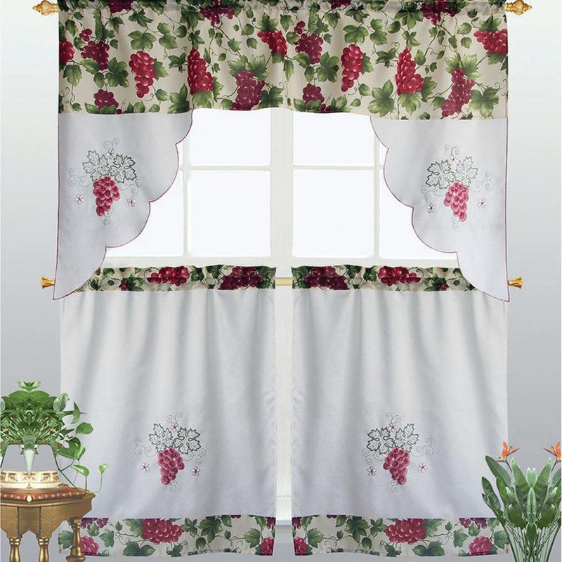 Set De 3 Cortinas Para Ventana De Cocina Diseño Uvas - Home Accents