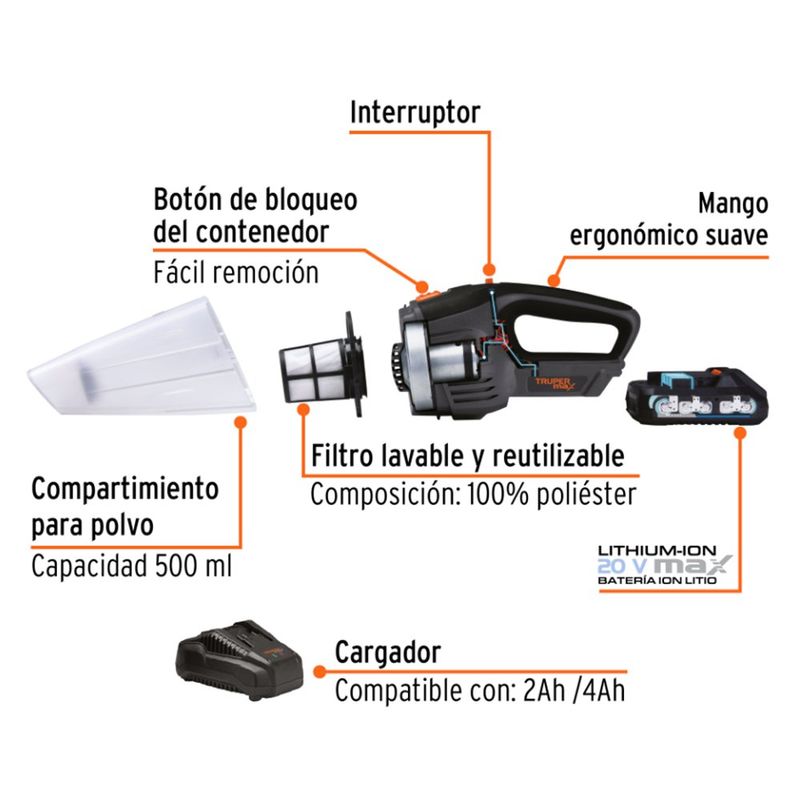 Aspiradora Inalámbrica 20 V - Truper Max