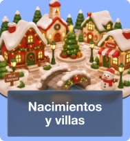 Nacimientos y villas navideñas con figuras y escenarios para decorar el hogar en Navidad.
