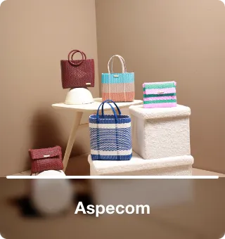 Canastas y artículos tejidos Aspecom con diseños artesanales para organizar y decorar el hogar.