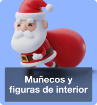 Muñecos y figuras navideñas para decorar interiores y crear ambientes festivos en el hogar.