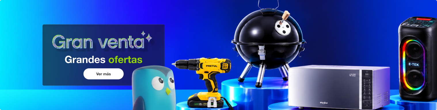Gran venta con ofertas en productos para el hogar, herramientas, tecnología y parrillas.