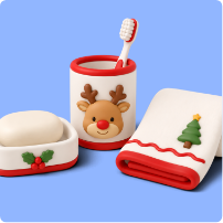 Accesorios y textiles navideños para decorar el baño y llevar el ambiente de Navidad a cada espacio.