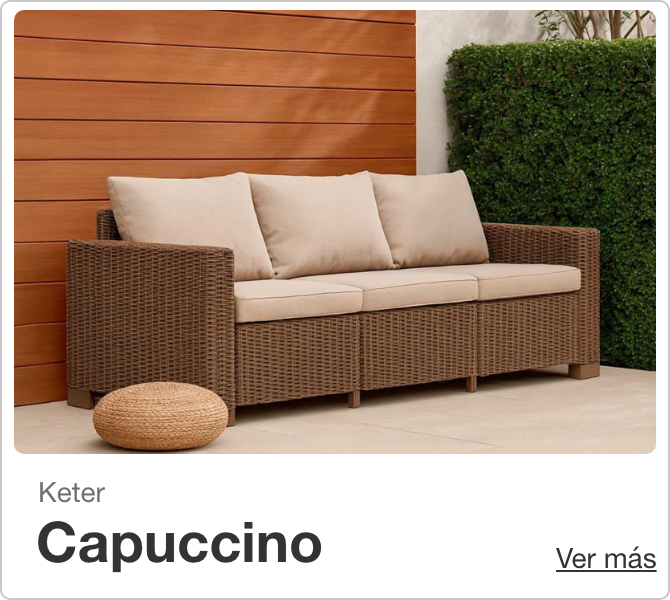 Sofá Capuccino de Keter disponible en Cemaco ideal para terrazas.