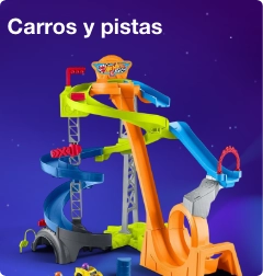 Carros y pistas de juguete para carreras, aventuras y diversión infantil.