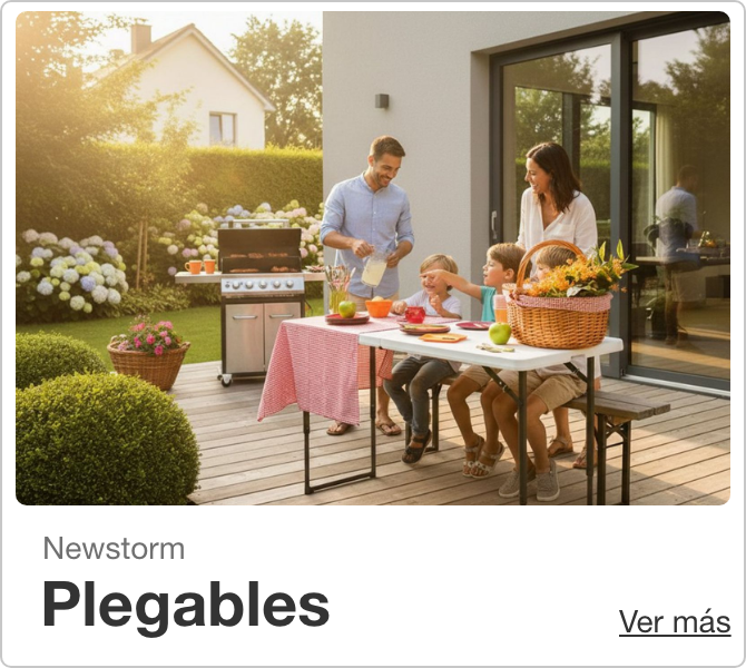Muebles plegables Newstorm disponibles en Cemaco para espacios exteriores prácticos.