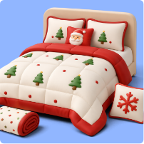 Ropa de cama y accesorios navideños para decorar el dormitorio y darle un estilo festivo.