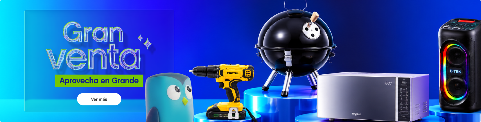 Gran venta con ofertas en productos para el hogar, herramientas, tecnología y parrillas.