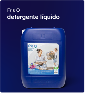 Detergente líquido Fris Q para el lavado y limpieza de ropa en el hogar.