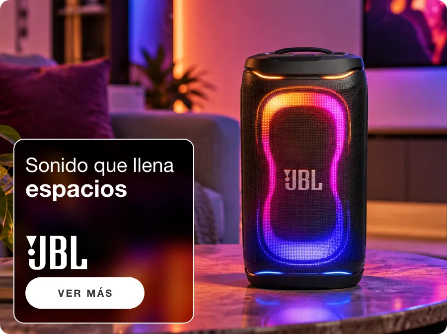 JBL con bocinas para disfrutar música, reuniones y entretenimiento con sonido envolvente.