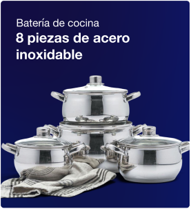 Batería de cocina de 8 piezas de acero inoxidable con ollas y tapas para preparar alimentos.